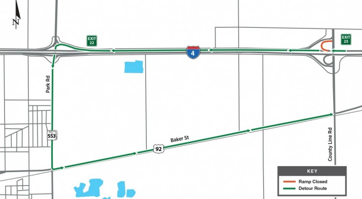 Westbound I-4 Ramp (Exit 25) to County Line Road Closing Monday Night
